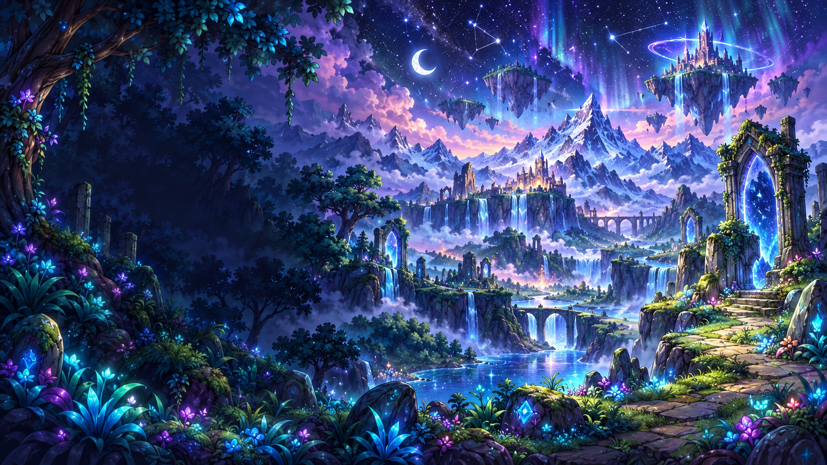 Paysages fantastiques, forêts et portails